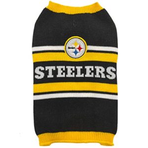 nfl pittsburgh steelers dog sweater, size small. warm and cozy knit pet sweater with nfl team logo, best puppy sweater for large and small dogs