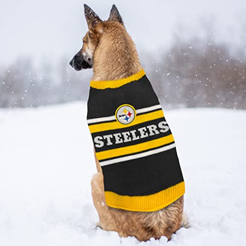 NFL Pittsburgh Steelers Dog Sweater, Size Small. Warm and Cozy Knit Pet Sweater with NFL Team Logo, Best Puppy Sweater for Large and Small Dogs