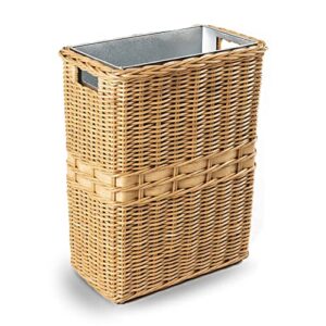 the basket lady large rectangular wicker waste basket with metal liner, 14.5 in l x 9 in w x 18 in h, sandstone