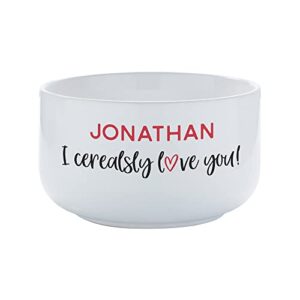 personalization universe personalized 'i cerealsly love you' 14 oz. romantic valentine's cereal bowl - heavyweight stoneware, chip-resistant, dishwasher & microwave safe snack bowl