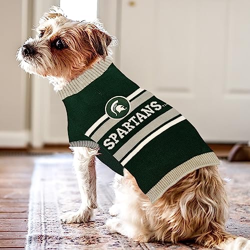 Pets First NCAA Michigan State Spartans Dog Sweater, Size Extra Small. Warm and Cozy Knit Pet Sweater with NCAA Team Logo, Best Puppy Sweater for Large and Small Dogs, Team Color (MS-4179-XS)