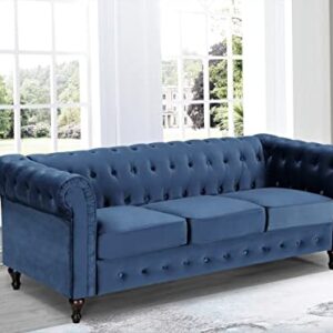US Pride Furniture Feinstein Modern Velvet Living Room 82.3’ Wide Sofa, Dark Blue