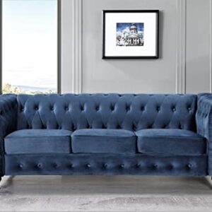 US Pride Furniture Feinstein Modern Velvet Living Room 82.3’ Wide Sofa, Dark Blue