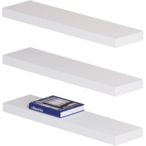neaterize floating shelves set of 3 | durable wall shelves with invisible bracket | great shelf for bathroom, bedrooms, kitchen, office and living room décor. (white - medium)