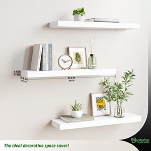NEATERIZE Floating Shelves Set of 3 | Durable Wall Shelves with Invisible Bracket | Great Shelf for Bathroom, Bedrooms, Kitchen, Office and Living Room Décor. (White - Medium)