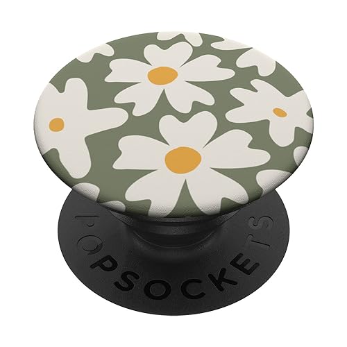 Modern Daisy Flower Leaves Boho Mustard Yellow Beige Green PopSockets Standard PopGrip