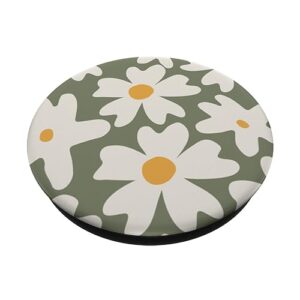 Modern Daisy Flower Leaves Boho Mustard Yellow Beige Green PopSockets Standard PopGrip