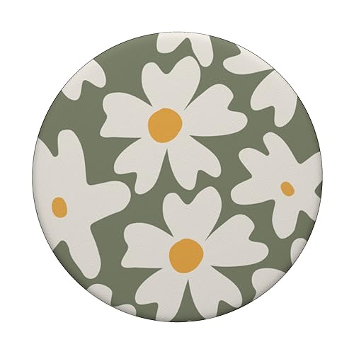 Modern Daisy Flower Leaves Boho Mustard Yellow Beige Green PopSockets Standard PopGrip