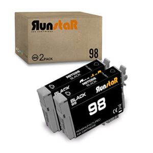 run star remanufactured 2 pack t098 t099 98 99 black ink cartridge replacement for epson t098 t099 98 99 use with epson artisan 700 710 725 730 800 810 835 837 inkjet printer (2 black)