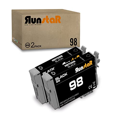 Run Star Remanufactured 2 Pack T098 T099 98 99 Black Ink Cartridge Replacement for Epson T098 T099 98 99 use with Epson Artisan 700 710 725 730 800 810 835 837 Inkjet Printer (2 Black)