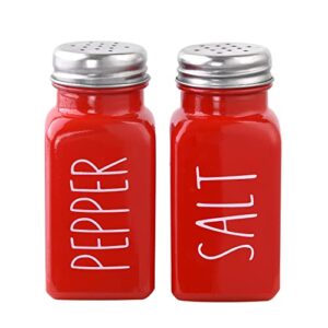 wartter salt and pepper shakers set - farmhouse kitchen vintage glass black white shaker sets with stainless steel lids (red)