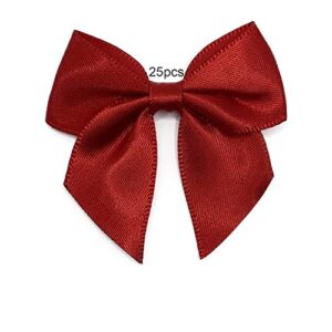aklvbl 25 pack set satin ribbon bows pretied bows with sticky gel pads for treat bags, gift bags, bakery candy bags and package decorating or gift decorating (red)