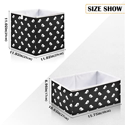 Ollabaky Halloween Cube Storage Bin, Foldable Fabric Ghost Spooky Storage Cube Basket Cloth Organizer Box with Handle for Closet Shelves, Nursery Storage Toy Bin, S