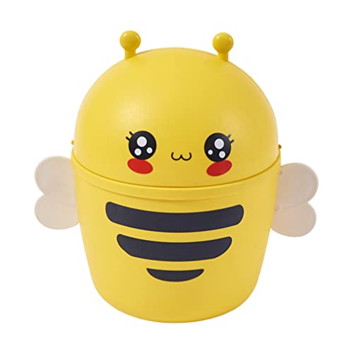 TOPBATHY Plastic Mini Wastebasket Trash Can: Cartoon Bee Desktop Trash Can with Swing Lid for Home, Office, Kitchen, Vanity Tabletop, Bedroom