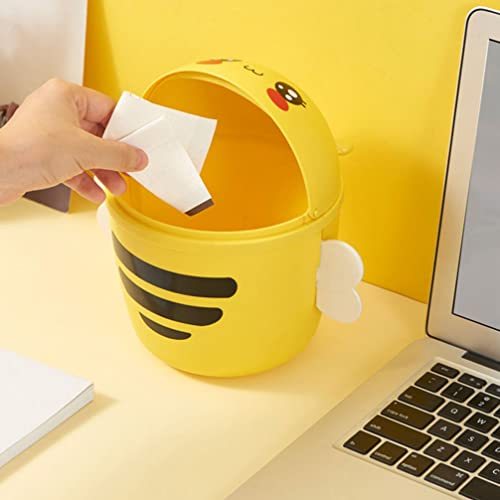 TOPBATHY Plastic Mini Wastebasket Trash Can: Cartoon Bee Desktop Trash Can with Swing Lid for Home, Office, Kitchen, Vanity Tabletop, Bedroom