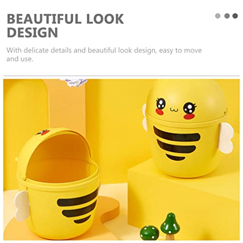 TOPBATHY Plastic Mini Wastebasket Trash Can: Cartoon Bee Desktop Trash Can with Swing Lid for Home, Office, Kitchen, Vanity Tabletop, Bedroom