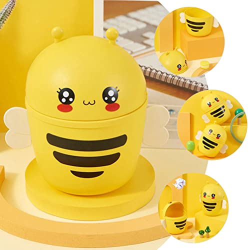 TOPBATHY Plastic Mini Wastebasket Trash Can: Cartoon Bee Desktop Trash Can with Swing Lid for Home, Office, Kitchen, Vanity Tabletop, Bedroom