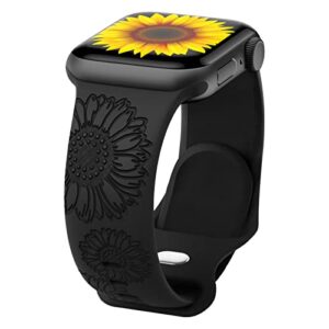 flower engraved band compatible with apple watch bands 42mm 44mm 45mm 49mm for women, soft sunflower laser silicone wristbands cute sport straps for iwatch series 8/7/se/6/5/4/3/2/1/ultra