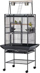 kinsuite large bird cage with play top, 68 inch iron parrot bird cage with rolling stand for parakeets lovebird cockatiel pet birds, black