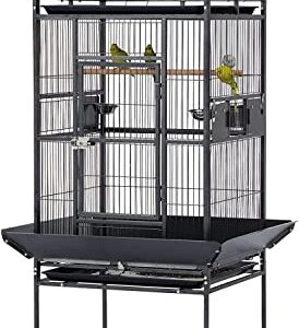 Kinsuite Large Bird Cage with Play Top, 68 Inch Iron Parrot Bird Cage with Rolling Stand for Parakeets Lovebird Cockatiel Pet Birds, Black