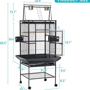 Kinsuite Large Bird Cage with Play Top, 68 Inch Iron Parrot Bird Cage with Rolling Stand for Parakeets Lovebird Cockatiel Pet Birds, Black