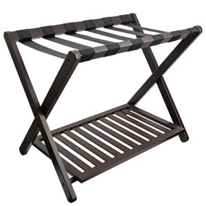 purbambo luggage rack, bamboo folding luggage rack suitcase stand with storage shelf for home bedroom guest room - brown