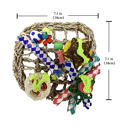 Parrot Toys Bird Foraging Toys, Seagrass Woven Climbing Hammock Net with Colorful Chewing Toys, for Lovebird Parakeets Cockatiel Conure Budgie,Cockatoo