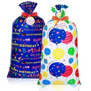 2 pcs 70 x 40 inch extra large jumbo gift bags for boys large plastic present bag, giant gift wrapping bags with 2 cord tie and 2 gift tags for baby shower birthday new year party supplies
