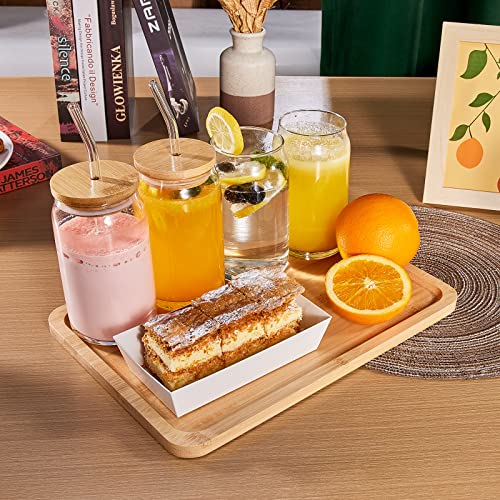 Weselljars 6pcs Glass Cups with Bamboo Lids Glass Straws and Tray, 16oz Beer Glasses Can Shaped Glass Cups, Tumbler Glass Cup for Iced Tea, Cocktail, Whiskey, Coffee, Wine and Water