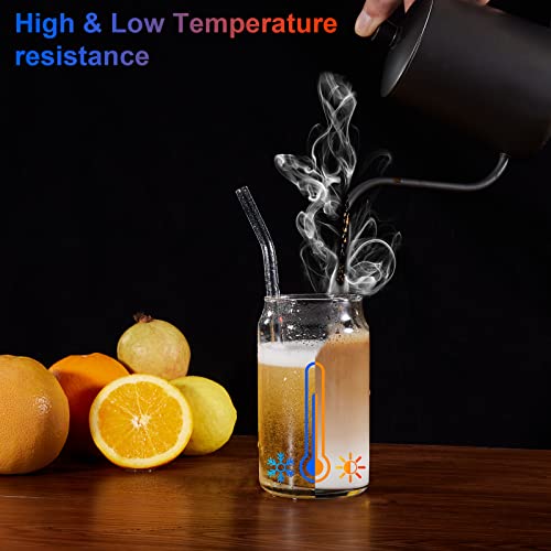 Weselljars 6pcs Glass Cups with Bamboo Lids Glass Straws and Tray, 16oz Beer Glasses Can Shaped Glass Cups, Tumbler Glass Cup for Iced Tea, Cocktail, Whiskey, Coffee, Wine and Water