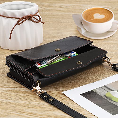 DKDKSIP for iPhone 14 Pro Max Wallet Case for Women, Support Wireless Charging with RFID Blocking Card Holder, Leather Zipper 2 in 1 Detachable Magnetic Phone Case with Crossbody Strap Wristlet, Black