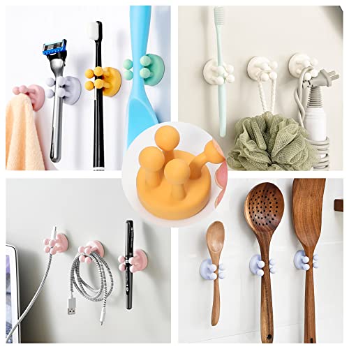 8Pcs Silicone Toothbrush Holders, SHAIDOJIO Multi-Function Hook, Waterproof self Adhesive Wall Mounted Single Hook, Utility Toothbrush Holder, Plug Holder for Bathroom, Kitchen, Living Room (Set B)