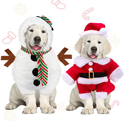 2 Pieces Christmas Dog Clothes Hoodie and Santa Claus Pet Dog Costume Set Winter Puppy Snowman Sweater Outfit Xmas Pet Funny Pajamas (Small)