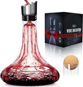 wine decanter, built-in aerator pourer, wine carafe red wine decanter,100% lead-free crystal glass wine aerator, wine decanter with cork stopper, wine gift, wine accessories, 50 oz capacity