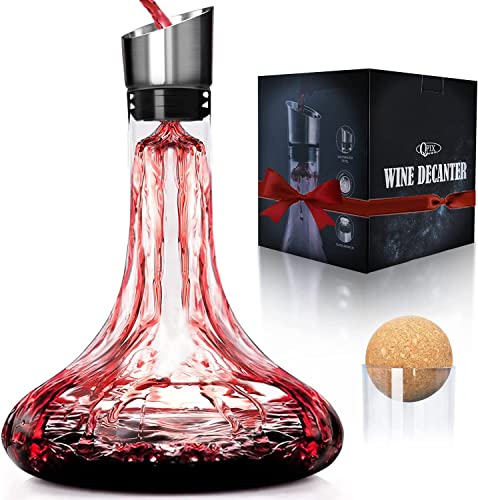 Wine Decanter, Built-in Aerator Pourer, Wine Carafe Red Wine Decanter,100% Lead-free Crystal Glass Wine Aerator, Wine Decanter with Cork Stopper, Wine Gift, Wine Accessories, 50 oz Capacity