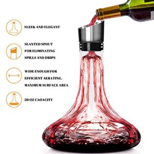 Wine Decanter, Built-in Aerator Pourer, Wine Carafe Red Wine Decanter,100% Lead-free Crystal Glass Wine Aerator, Wine Decanter with Cork Stopper, Wine Gift, Wine Accessories, 50 oz Capacity