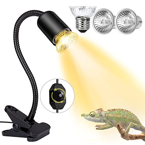 Reptile Heat Lamp, UV Reptile Light with 360° Rotatable Hose and Adjustable Temperature, Heating Lamp with 3-Packs 50 Watt Bulbs Suitable for Bearded Dragon Reptiles Turtle Lizard Snake