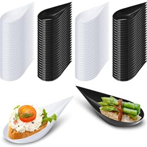 200 pcs 4 inch tear drop appetizer spoons mini appetizer plates reusable spoons tasting spoons plates catering supplies disposable for serving small desserts cakes bowls serving cup (white, black)