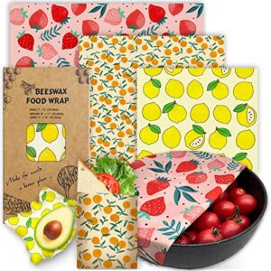 piccircuit beeswax wrap - 3 pack eco-friendly beeswax wraps for food, organic, sustainable, biodegradable, zero waste, reusable beeswax food wrap, 1l strawberry, 1m orange, 1s lemon patterns