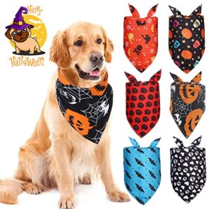 halloween dog bandanas pet costumes - 6 pack triangle scarf adjustable pet bibs kerchief set costume accessories decorations for dogs cats pets holiday festivals party (large)