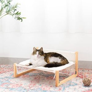 Mkono Boho Cat Bed Hammock with Blanket, Macrame Elevated for Indoor, Floor Standing and Breathable Chair for Resting, Furniture Gift for Cats and Small Dogs