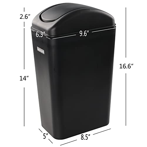 Xyskin 3.5 Gallon Plastic Trash Can with Swing Lid, Bathroom Garbage Bin, Black