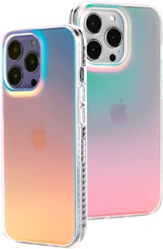 LONLI Hue - for iPhone 14 Pro Max - Fluorescent Coloful Iridescent Translucent Matte Phone Case - Cute and Unique for Women, Girls and Men