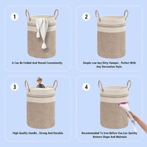 BRAIN & DANY 72L Woven Laundry Basket, Tall Cotton Rope Laundry Hamper with Handles, Large Dirty Clothes Basket Collapsible for Nursery, Bathroom, Laundry Room Organization, Bedroom Storage, Brown & White