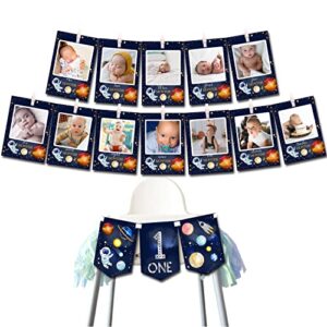 space photo banner+space high chair banner,first birthday decorations picture banner,astros birthday party decorations