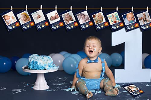 Space Photo Banner+Space High Chair Banner,First Birthday Decorations Picture Banner,Astros Birthday Party Decorations