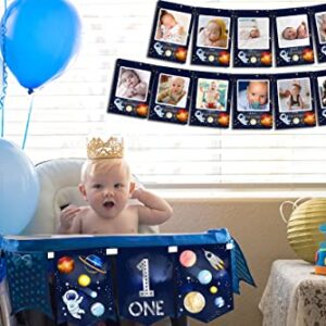 Space Photo Banner+Space High Chair Banner,First Birthday Decorations Picture Banner,Astros Birthday Party Decorations