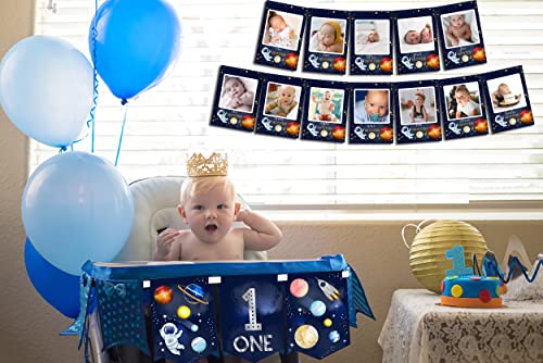 Space Photo Banner+Space High Chair Banner,First Birthday Decorations Picture Banner,Astros Birthday Party Decorations