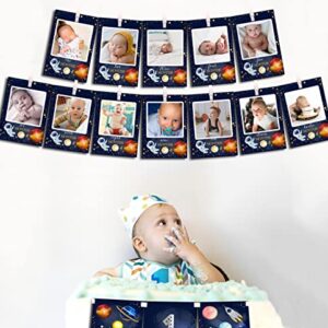 Space Photo Banner+Space High Chair Banner,First Birthday Decorations Picture Banner,Astros Birthday Party Decorations