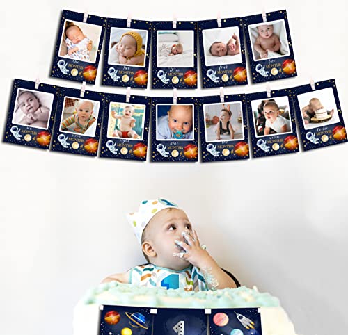 Space Photo Banner+Space High Chair Banner,First Birthday Decorations Picture Banner,Astros Birthday Party Decorations